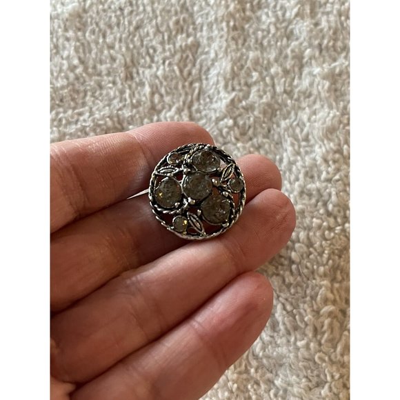 Vintage‎ Rhinestone Earrings Clear Prong Set Round Clip On Silver Tone 1" - Picture 5 of 6